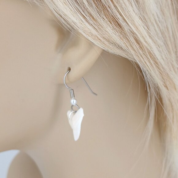 Earrings Tiger Shark Tooth Genuine Shark Teeth Dangle Ear Wires Silver or Gold - Picture 6 of 6